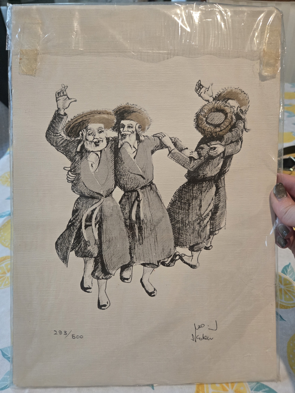 Vintage Jewish Art Dancing Rabbis By N. Cohen Signed & Numbered 14"X10" 293/500